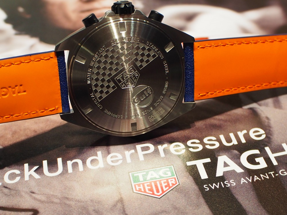 初入荷モデル!! タグ・ホイヤー「フォーミュラ1 クロノグラフ ガルフ エディション」-TAG Heuer フェア・イベント情報 -P7201345