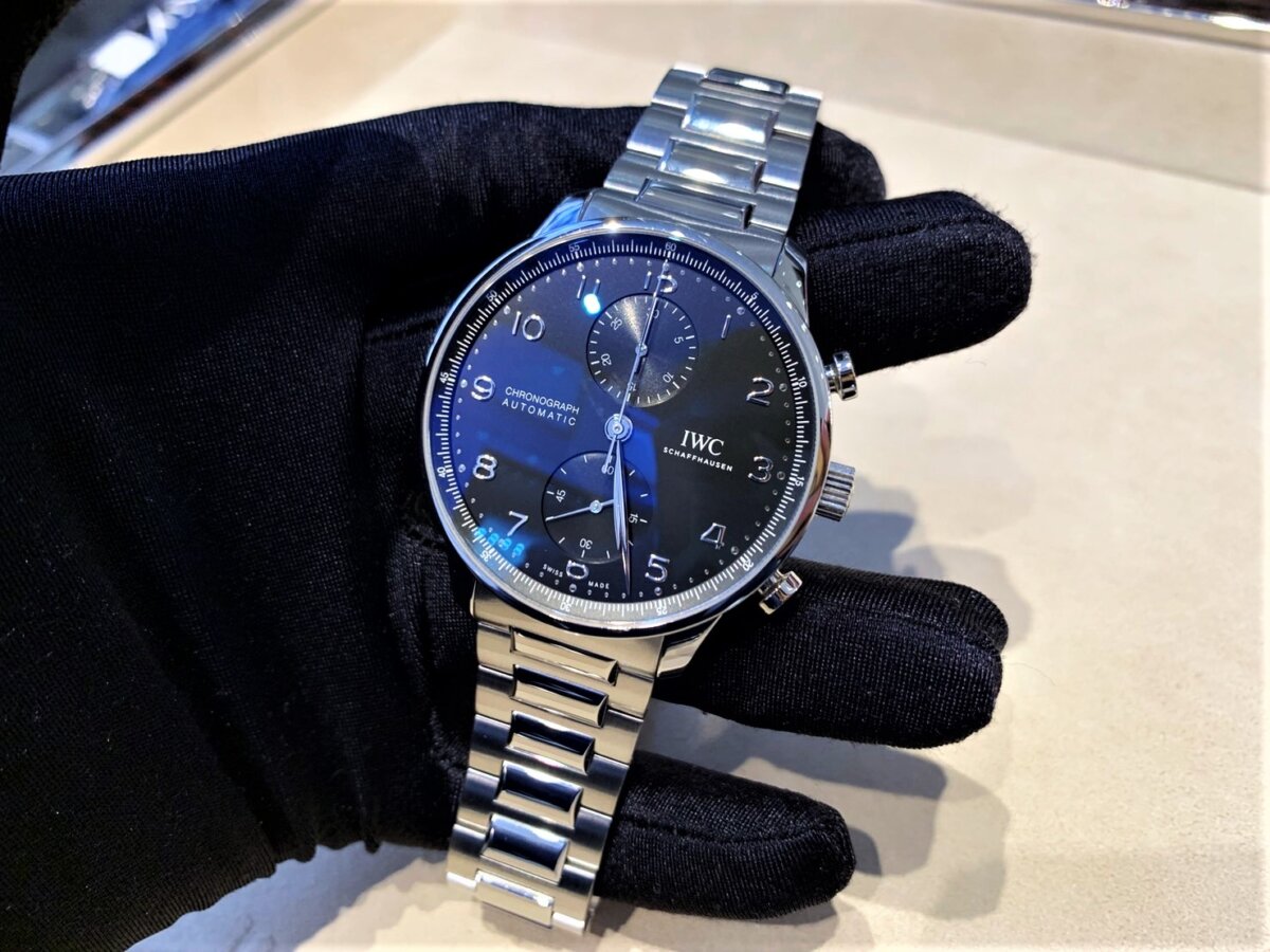 【お客様の時計紹介】IWC 人気の「ポルトギーゼ・クロノグラフ」 ブラック文字盤もブレスレット付け替え-oomiya京都店のお客様 -S__54902819