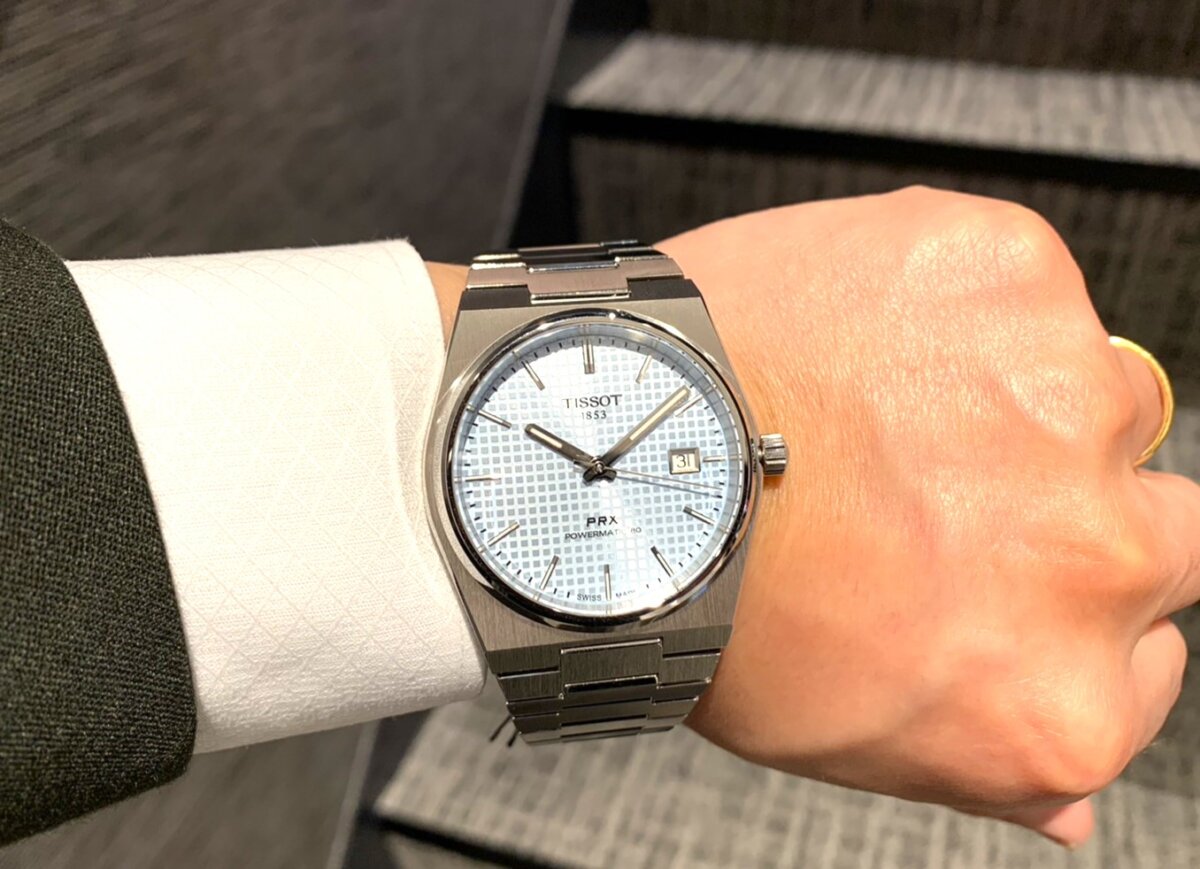 白木/黒塗り TISSOT PRX ティソ アイスブルー クルドパリ文字盤