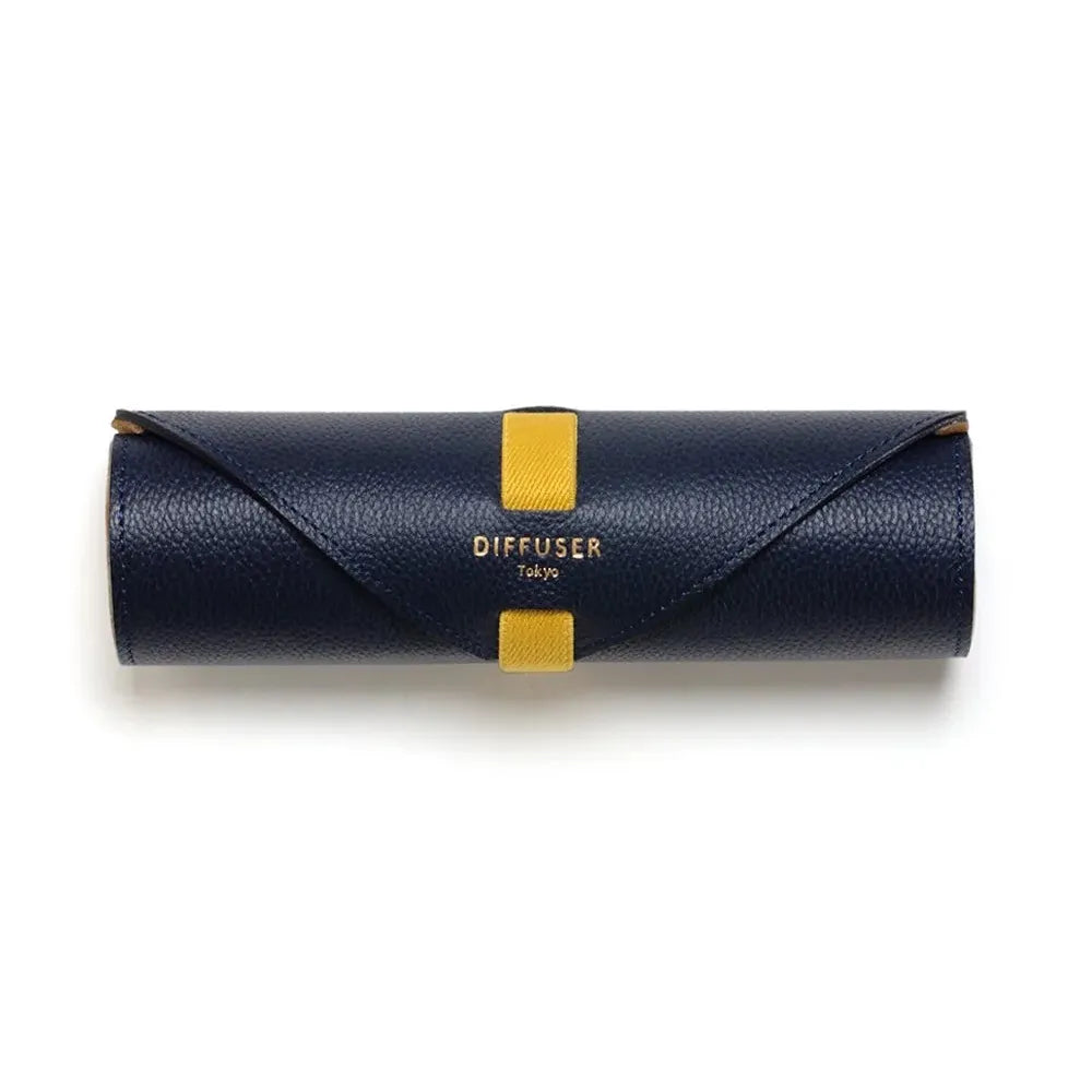 SHRINK LEATHER ROLL EYEWEAR CASE/Navy&Camel(SG1172D