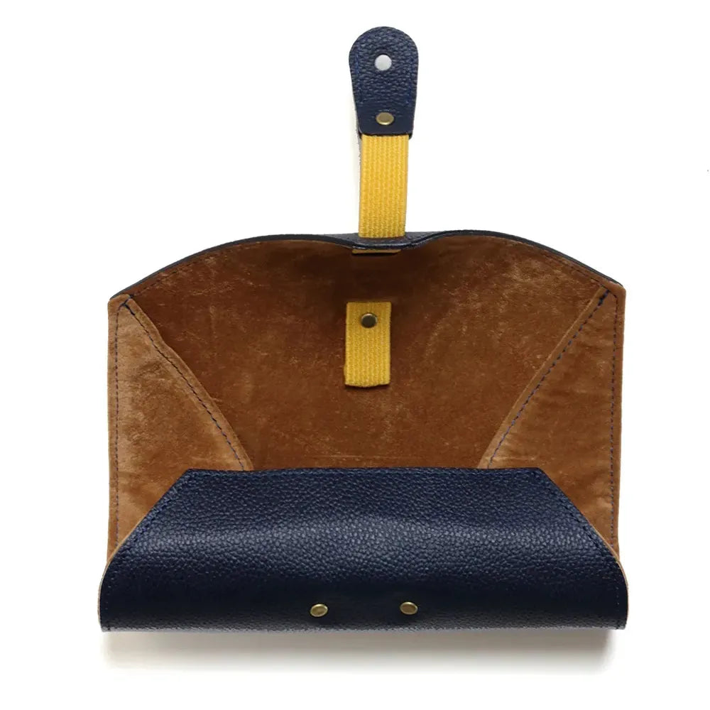 SHRINK LEATHER ROLL EYEWEAR CASE/Navy&Camel(SG1172D)