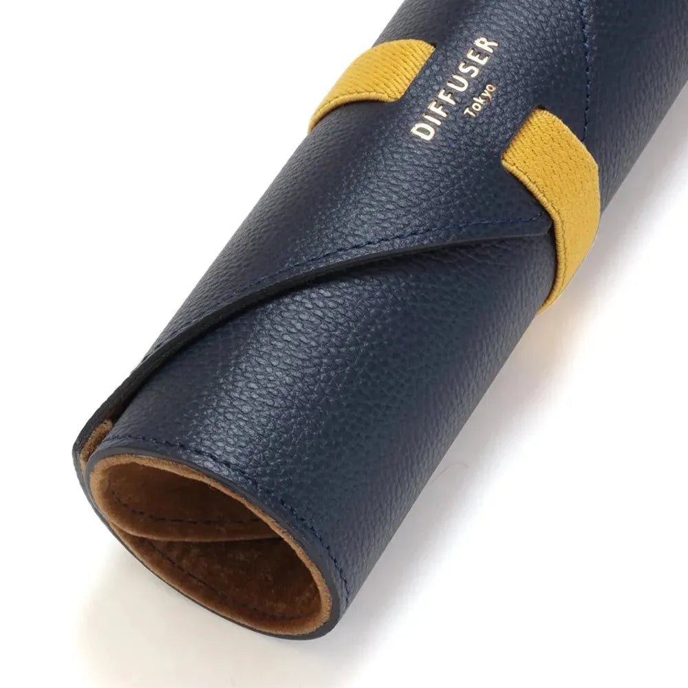SHRINK LEATHER ROLL EYEWEAR CASE/Navy&Camel(SG1172D)