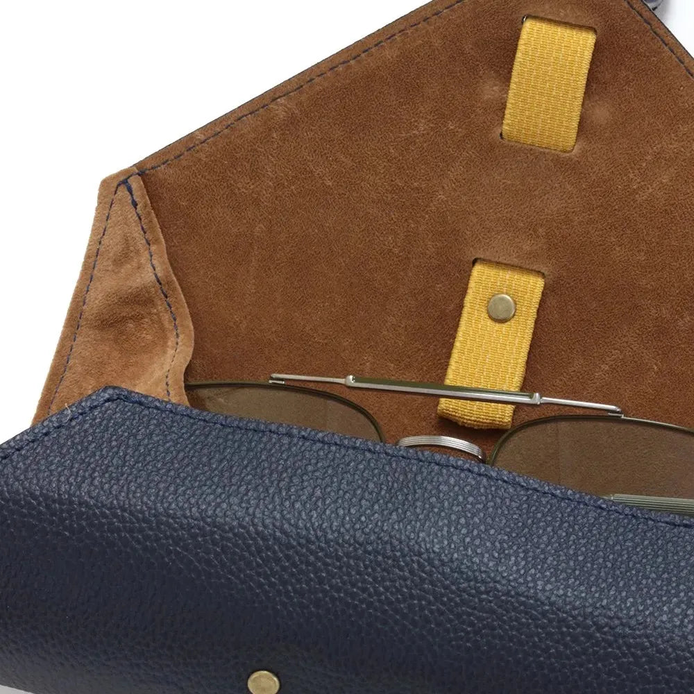 SHRINK LEATHER ROLL EYEWEAR CASE/Navy&Camel(SG1172D)