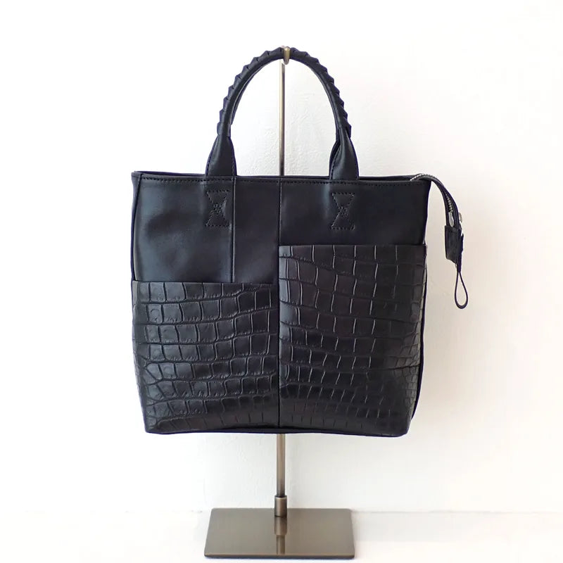 parallel tote S / cow leather × crocodile leather