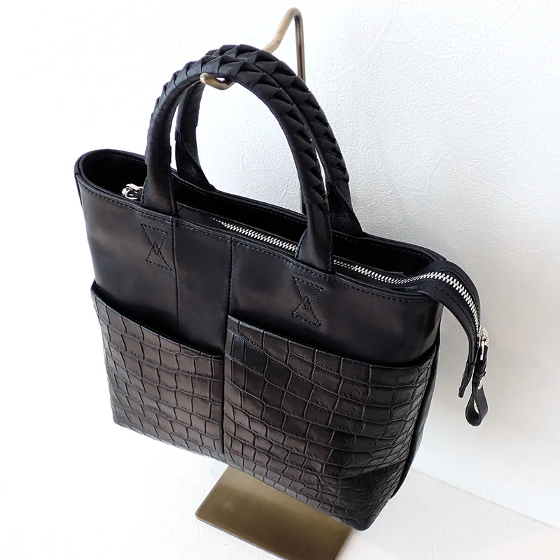 parallel tote S / cow leather × crocodile leather