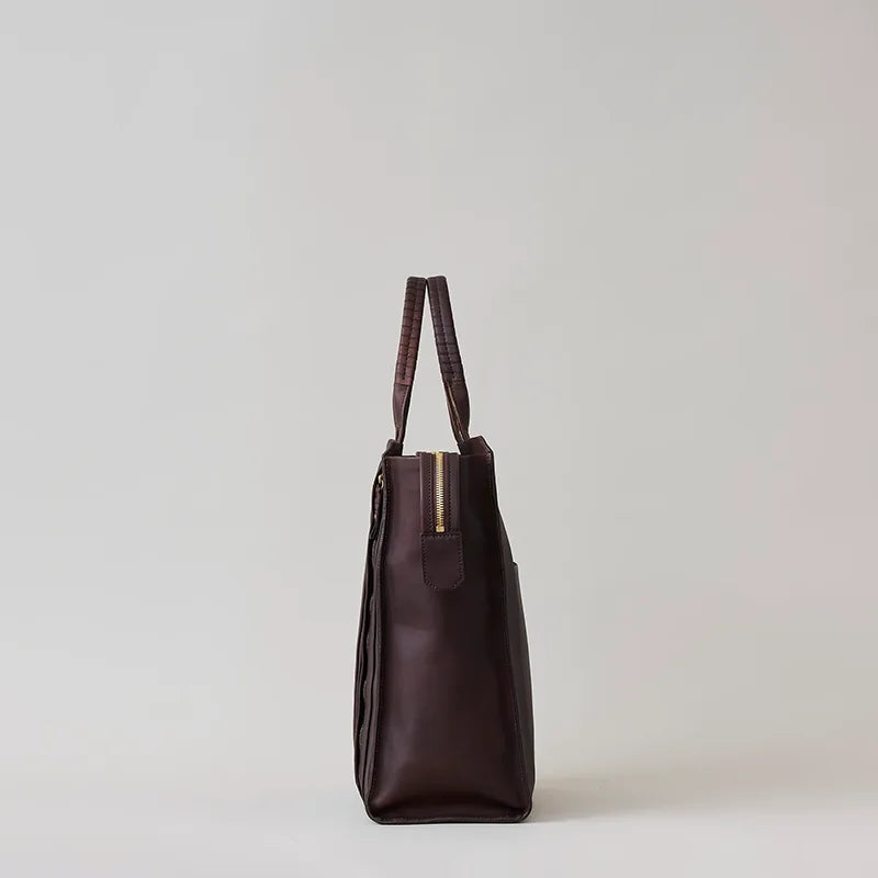 wave tote HIGH / tea husk leather（cow leather）