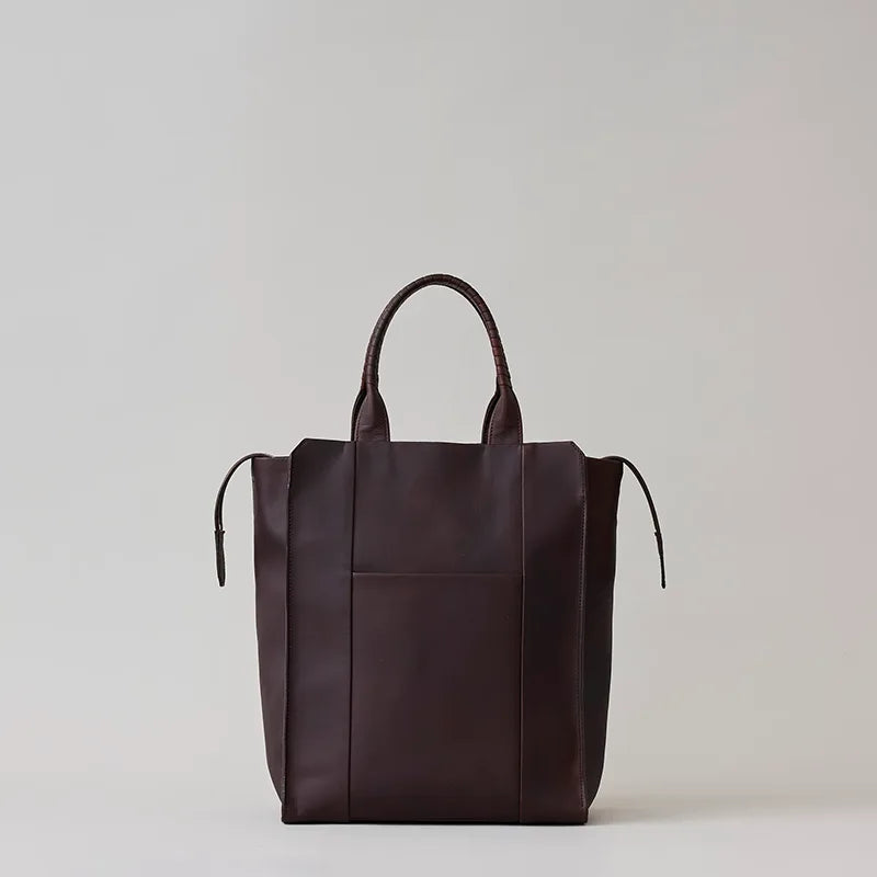 wave tote HIGH / tea husk leather（cow leather）