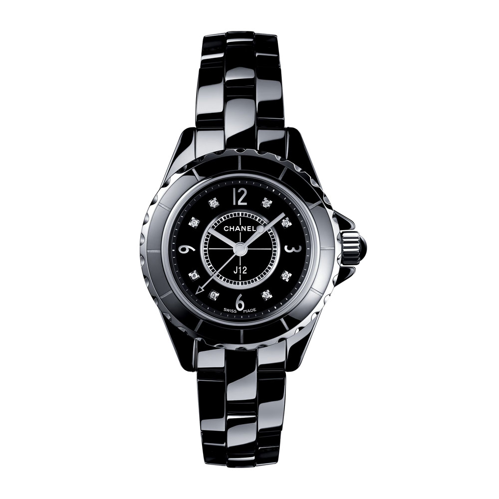 シャネル CHANEL 腕時計 J12 29mm H2569 8ポイント ダイヤモンド インデックス 0.04ct ブラック文字盤 SS ブラック セラミック クオーツアナログ 【箱・保付き】
