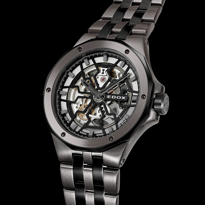エドックス EDOX DELFIN MECANO デルフィン メカノ 85303-357GN-NGN ブラック×シルバー ステンレススチール 316LステンレススティールグレーPVD加工 自動巻き メンズ 腕時計